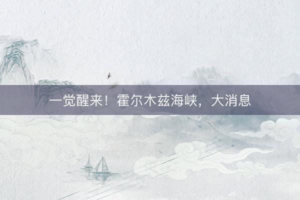 一觉醒来！霍尔木兹海峡，大消息