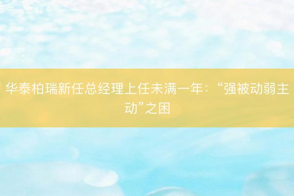 华泰柏瑞新任总经理上任未满一年：“强被动弱主动”之困