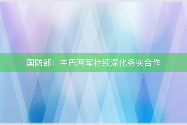 国防部：中巴两军持续深化务实合作