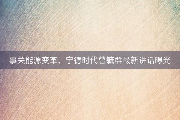 事关能源变革，宁德时代曾毓群最新讲话曝光