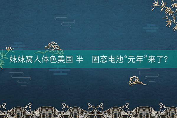 妺妺窝人体色美国 半​固态电池“元年”来了？