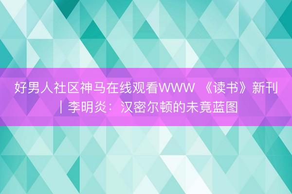 好男人社区神马在线观看WWW 《读书》新刊｜李明炎：汉密尔顿的未竟蓝图