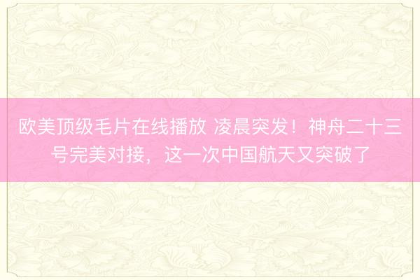 欧美顶级毛片在线播放 凌晨突发！神舟二十三号完美对接，这一次中国航天又突破了