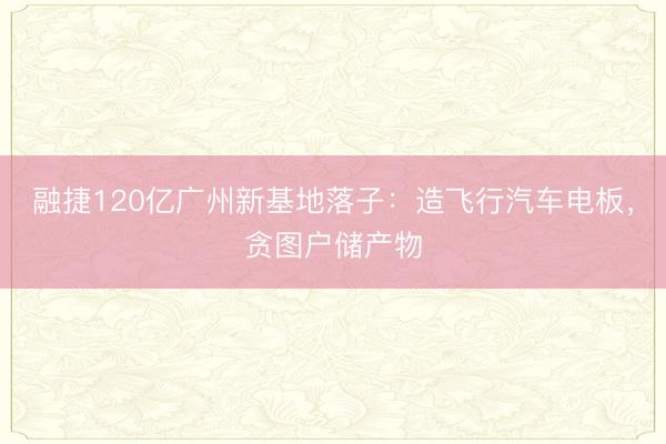 融捷120亿广州新基地落子：造飞行汽车电板，贪图户储产物