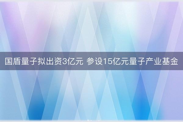 国盾量子拟出资3亿元 参设15亿元量子产业基金
