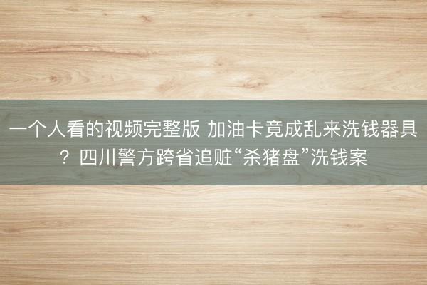 一个人看的视频完整版 加油卡竟成乱来洗钱器具？四川警方跨省追赃“杀猪盘”洗钱案