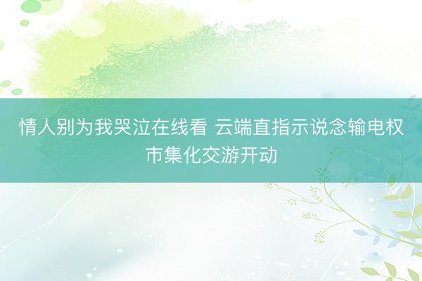 情人别为我哭泣在线看 云端直指示说念输电权市集化交游开动
