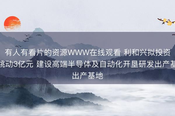 有人有看片的资源WWW在线观看 利和兴拟投资不跳动3亿元 建设高端半导体及自动化开垦研发出产基地